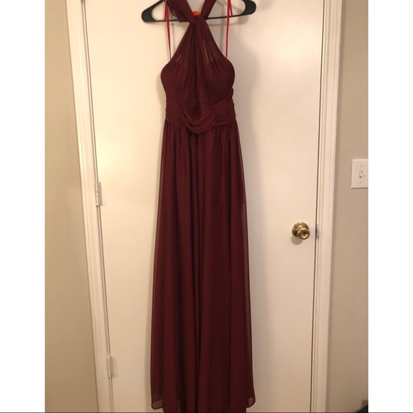 Wine Red Chiffon Bridesmaid Gown - Picture 2 of 4
